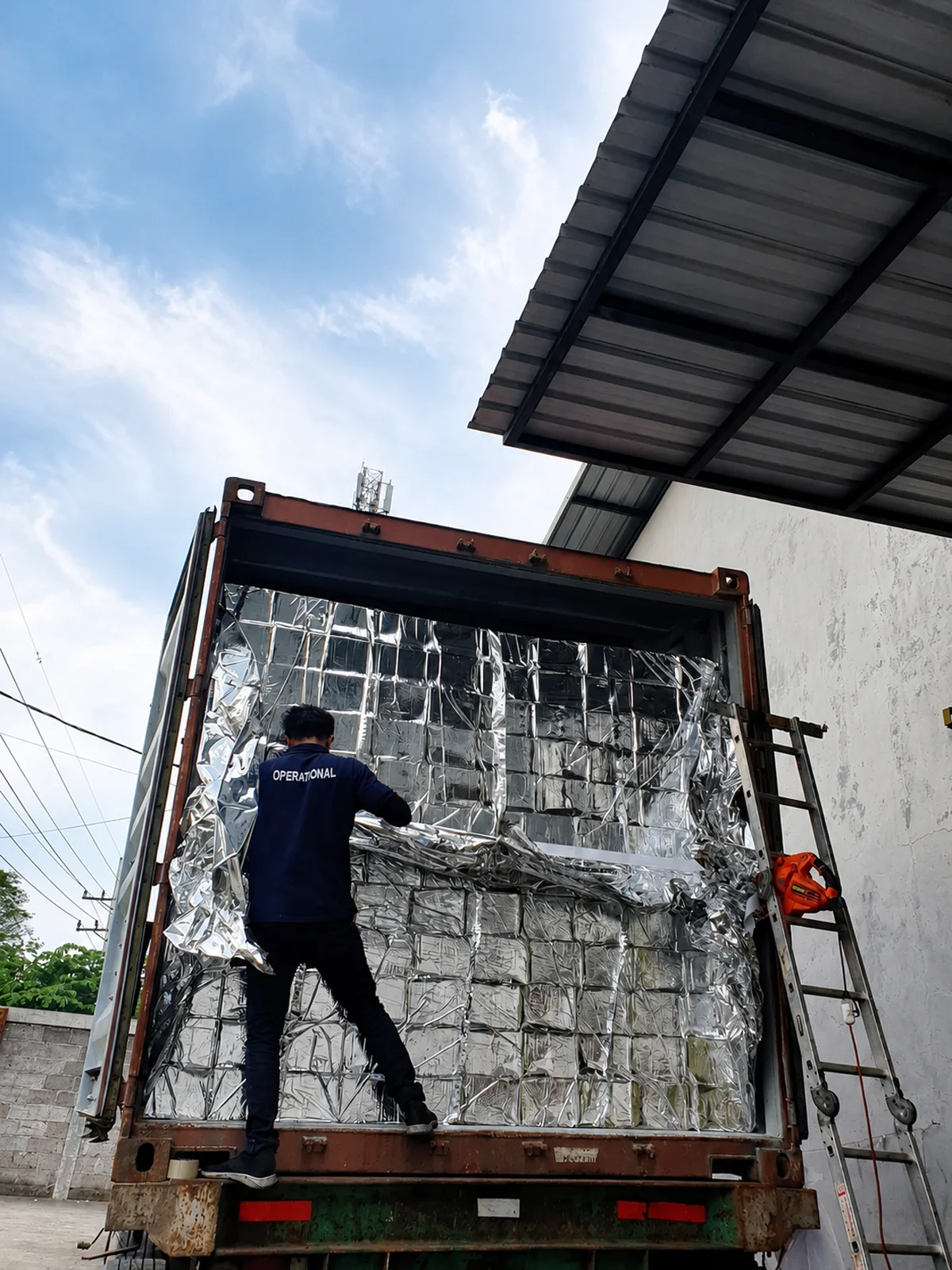 Container loading process for coconut charcoal briquettes export shipment