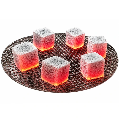 Cube coconut charcoal briquettes after burning for shisha