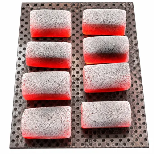 Half cylinder coconut charcoal briquettes after burning